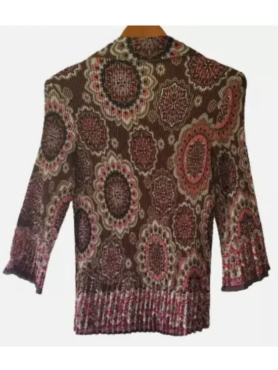 Signature By Larry Levine Crinkle Ruched 3/4 Bell Sleeve Vintage Blouse Sz Large - Picture 4 of 15